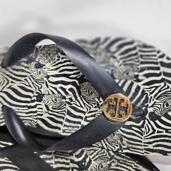 Tory Burch Zebra Print Platform Flip Flops Black Cream Women's Size 7.5-8? - Picture 6 of 11